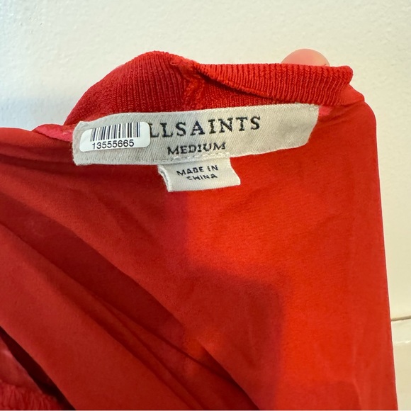 Allsaints Keva Remix Zebra Print Ruffle Mini 3/4 Sleeve Wrap Dress Red Sz M - Picture 9 of 9